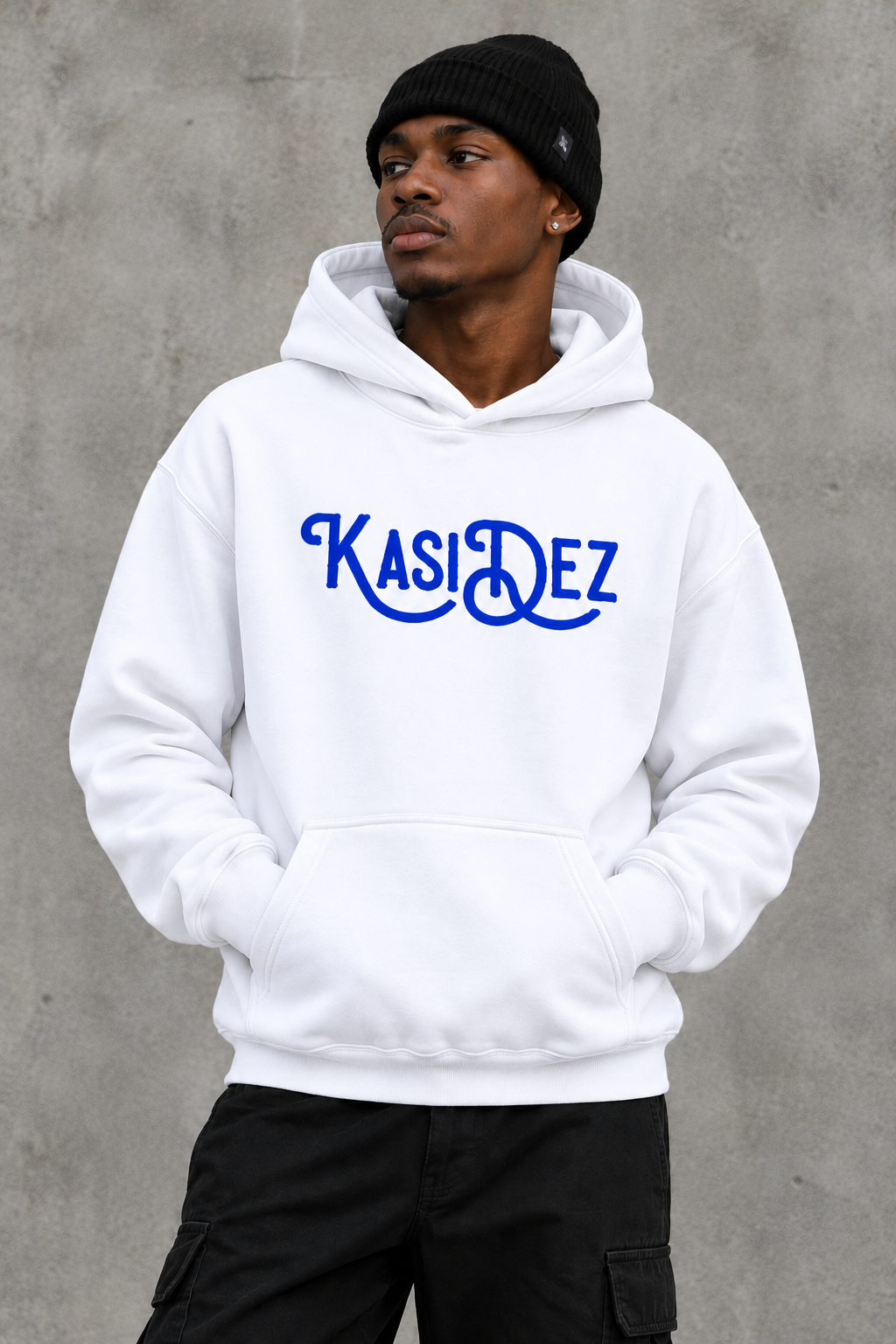 N Typo Hoodie — White (Blue Logo) — photo 2