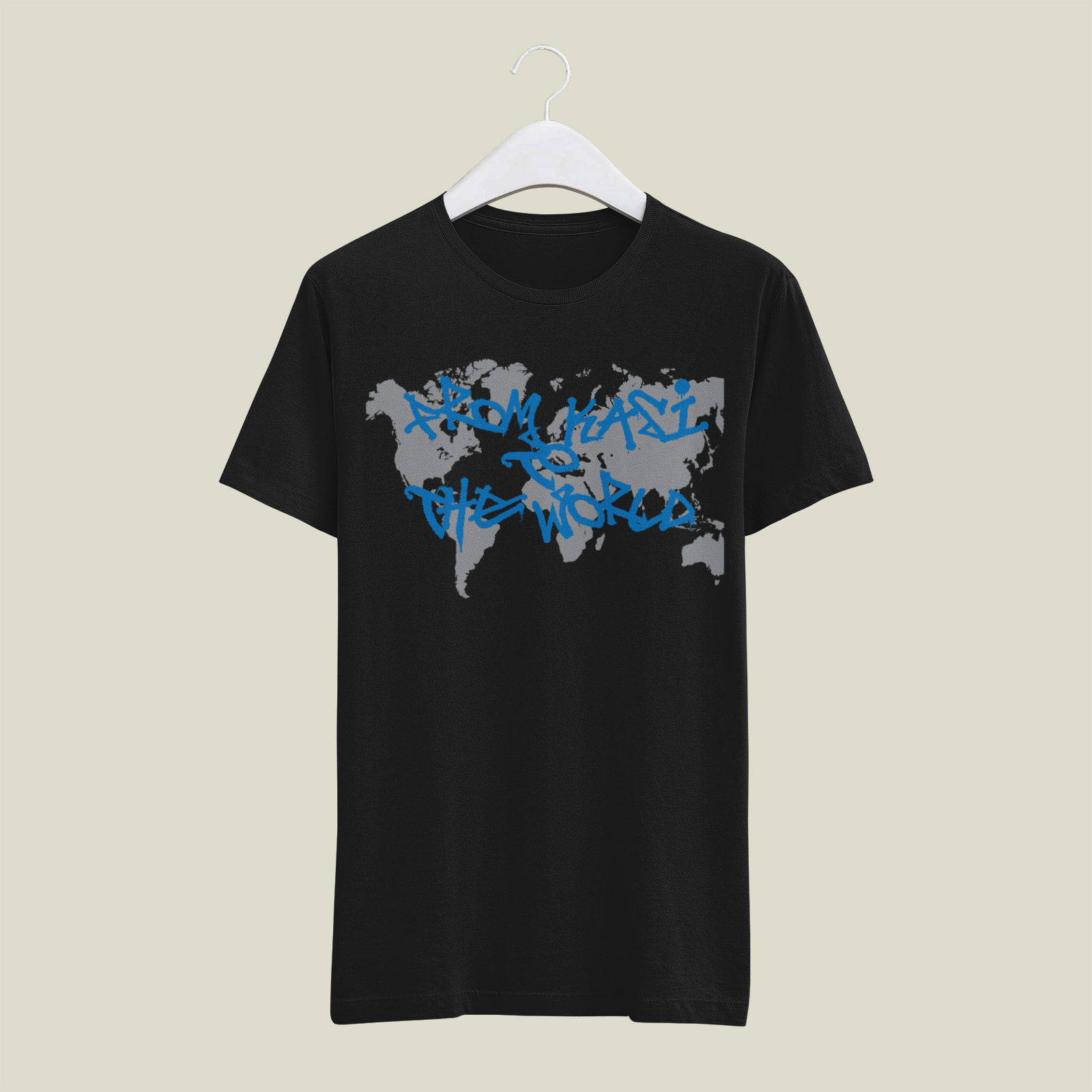 From Kasi To The World tee on a hanger