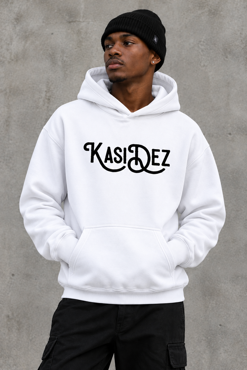 N Typo Hoodie — White (Black Logo) — photo 2